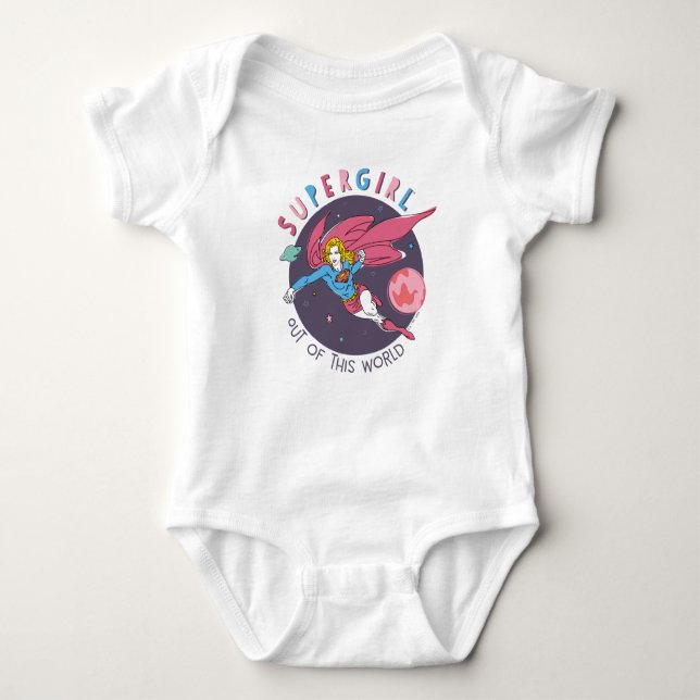 Supergirl Flying Upwards Illustration Baby Bodysuit (Front)