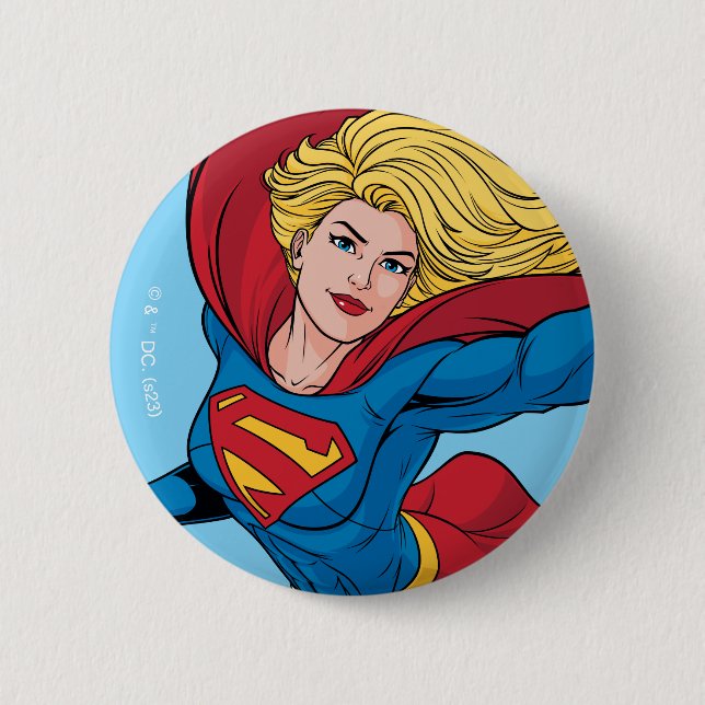 Supergirl Flying Upwards Illustration Button (Front)