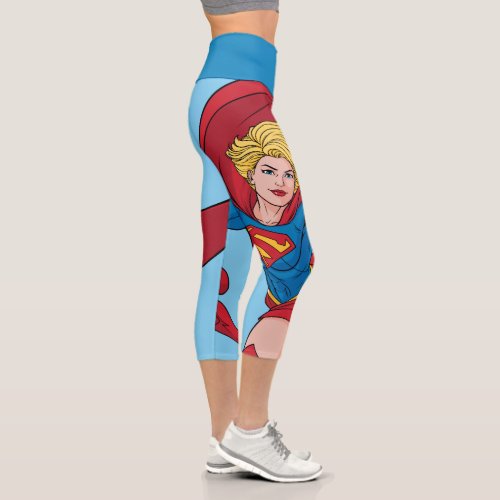 Supergirl Flying Upwards Illustration Capri Leggings