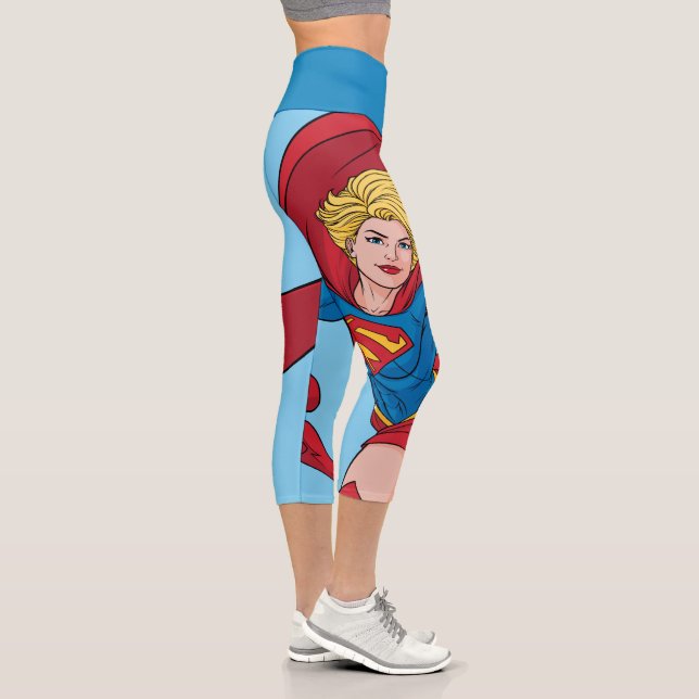 Supergirl Flying Upwards Illustration Capri Leggings (Right)