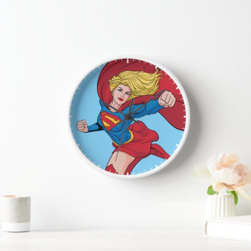 Supergirl Flying Upwards Illustration Clock