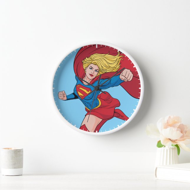 Supergirl Flying Upwards Illustration Clock (Home)