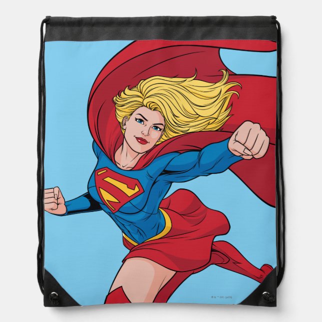 Supergirl Flying Upwards Illustration Drawstring Bag (Front)