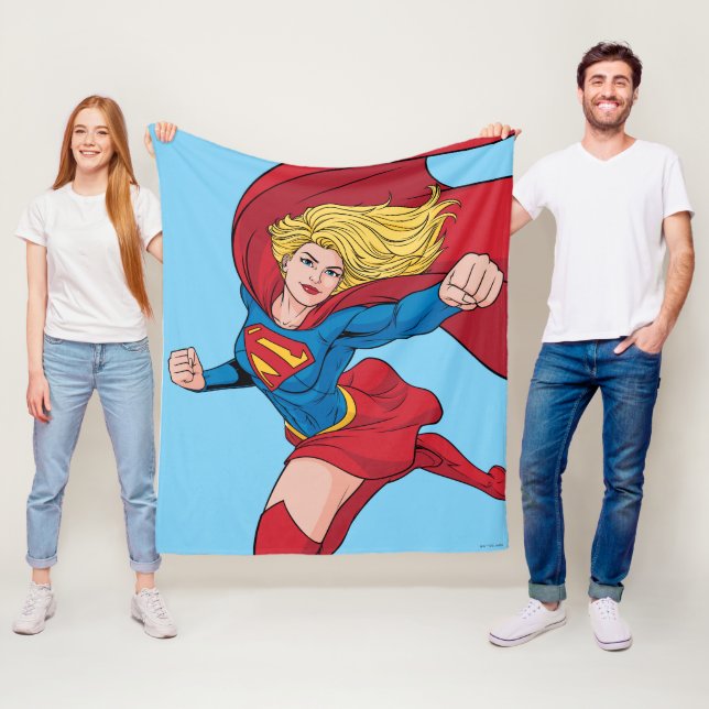 Supergirl Flying Upwards Illustration Fleece Blanket (In Situ)