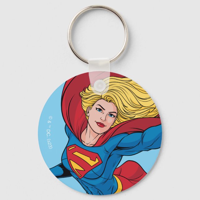 Supergirl Flying Upwards Illustration Keychain (Front)