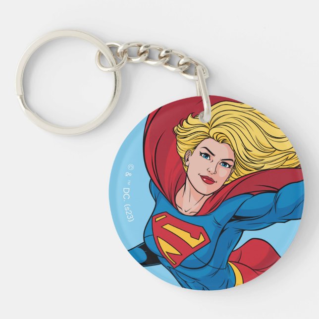 Supergirl Flying Upwards Illustration Keychain (Front)