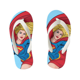 Supergirl Flying Upwards Illustration Kid's Flip Flops