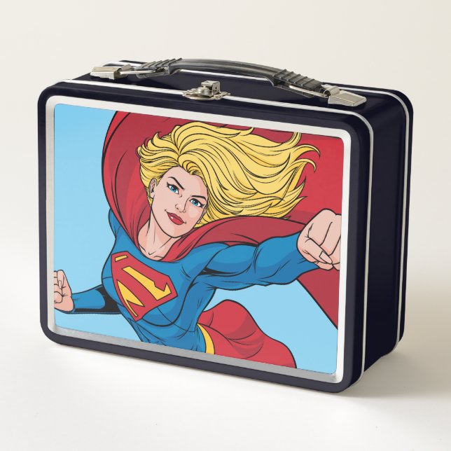 Supergirl Flying Upwards Illustration Metal Lunch Box (Front)