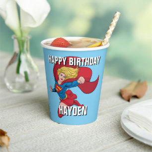 Supergirl Flying Upwards Illustration Paper Cups