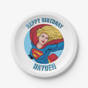 Supergirl Flying Upwards Illustration Paper Plates