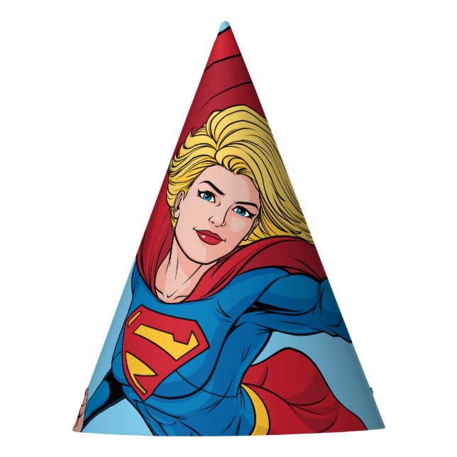 Supergirl Flying Upwards Illustration Party Hat (Front)