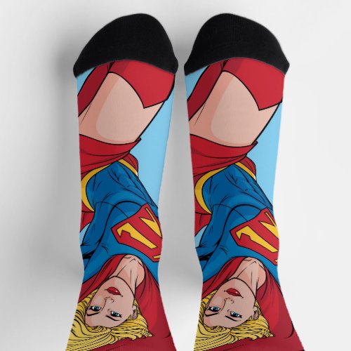 Supergirl Flying Upwards Illustration Socks