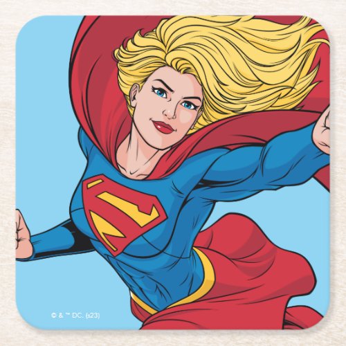 Supergirl Flying Upwards Illustration Square Paper Coaster