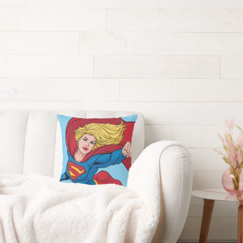 Supergirl Flying Upwards Illustration Throw Pillow