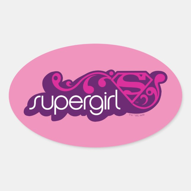 Supergirl Groovy Name and S-Shield Oval Sticker (Front)