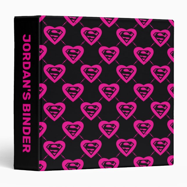 Supergirl Hearts Diagonal Pattern 3 Ring Binder (Front/Spine)