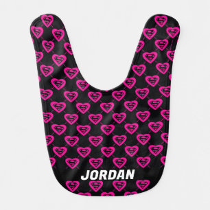 Supergirl Hearts Diagonal Pattern Baby Bib