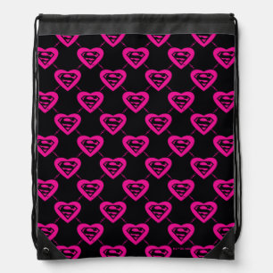 Supergirl Hearts Diagonal Pattern Drawstring Bag