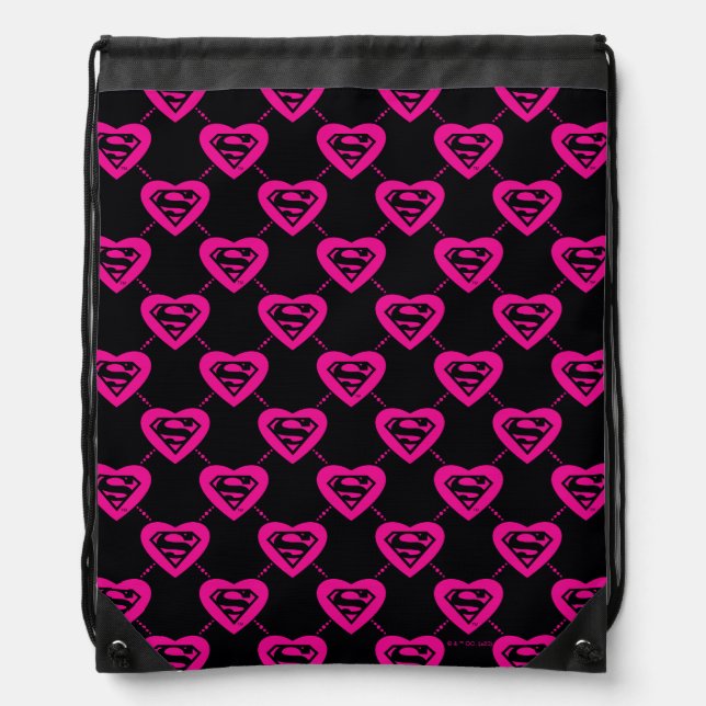 Supergirl Hearts Diagonal Pattern Drawstring Bag (Front)