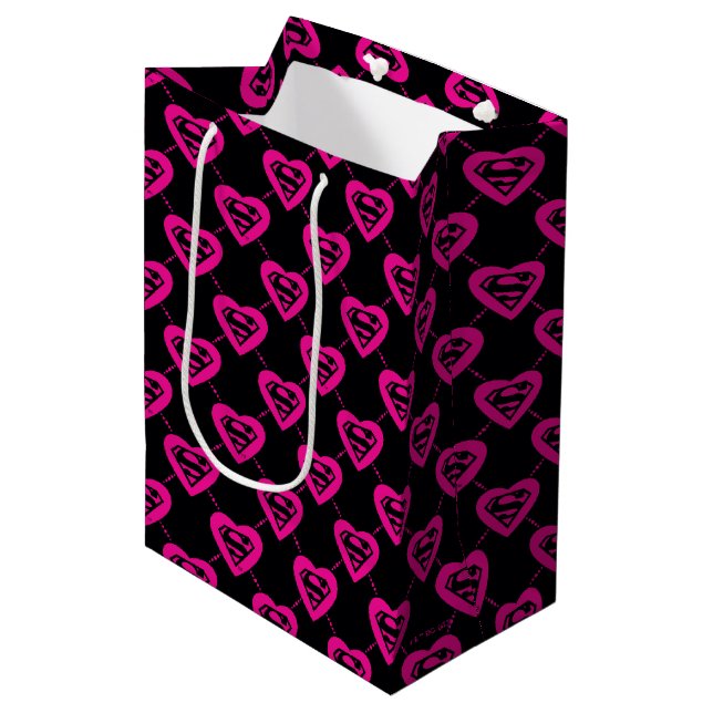 Supergirl Hearts Diagonal Pattern Medium Gift Bag (Front Angled)