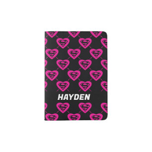 Supergirl Hearts Diagonal Pattern Passport Holder