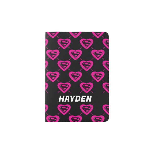Supergirl Hearts Diagonal Pattern Passport Holder (Front)