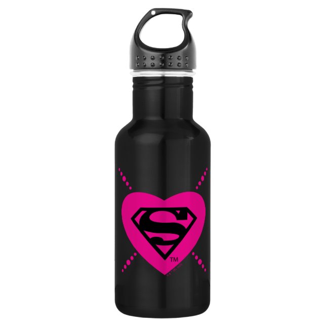 Supergirl Hearts Diagonal Pattern Stainless Steel Water Bottle (Front)