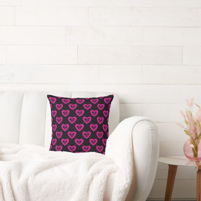 Supergirl Hearts Diagonal Pattern Throw Pillow (Couch)