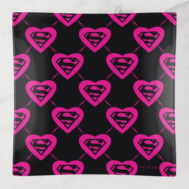 Supergirl Hearts Diagonal Pattern Trinket Tray (Front)
