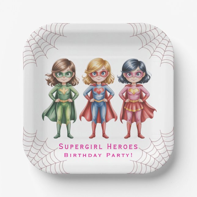 Supergirl Heroes Birthday Party For Girls Paper Plates (Front)