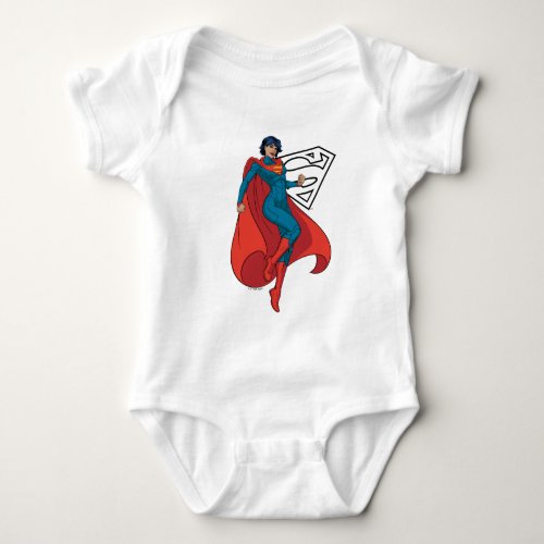 Supergirl Hovering in Blue Suit Baby Bodysuit