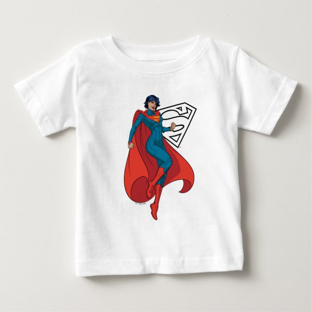 Supergirl Hovering in Blue Suit Baby T-Shirt (Front)