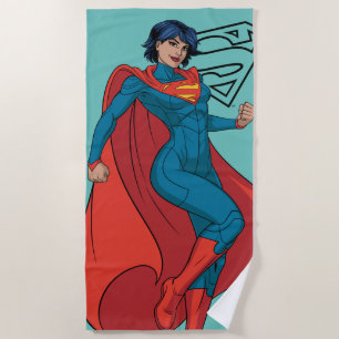 Supergirl Hovering in Blue Suit Beach Towel