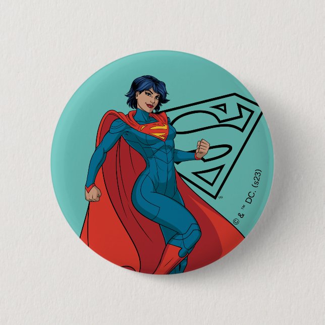 Supergirl Hovering in Blue Suit Button (Front)