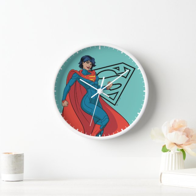 Supergirl Hovering in Blue Suit Clock (Home)