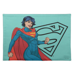 Supergirl Hovering in Blue Suit Cloth Placemat