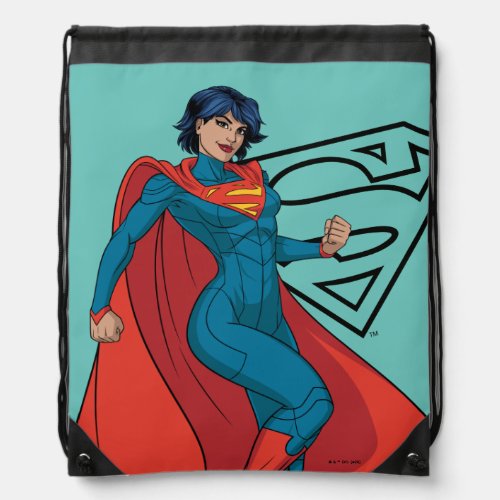 Supergirl Hovering in Blue Suit Drawstring Bag