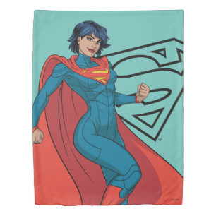Supergirl Hovering in Blue Suit Duvet Cover