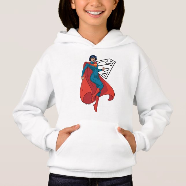 Supergirl Hovering in Blue Suit Hoodie (Front)