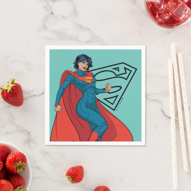 Supergirl Hovering in Blue Suit Napkins (Insitu)