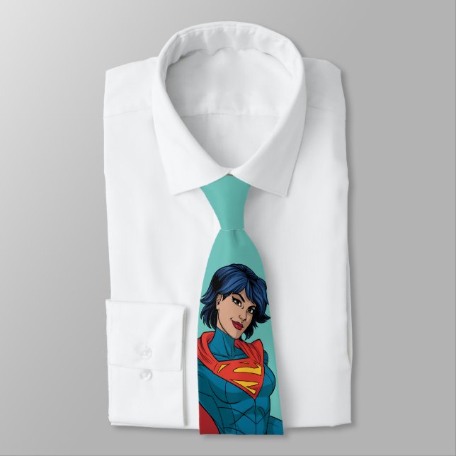 Supergirl Hovering in Blue Suit Neck Tie (Tied)