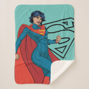 Supergirl Hovering in Blue Suit Sherpa Blanket