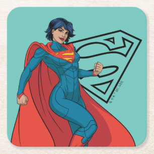 Supergirl Hovering in Blue Suit Square Paper Coaster