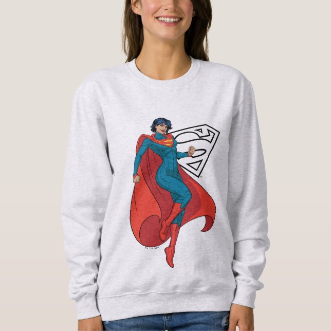 Supergirl Hovering in Blue Suit Sweatshirt (Front)