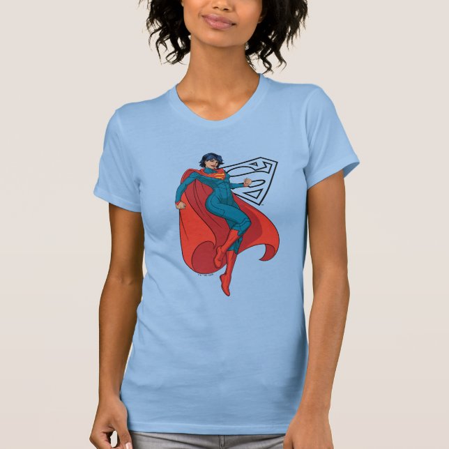Supergirl Hovering in Blue Suit T-Shirt (Front)