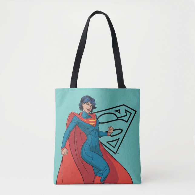 Supergirl Hovering in Blue Suit Tote Bag (Front)