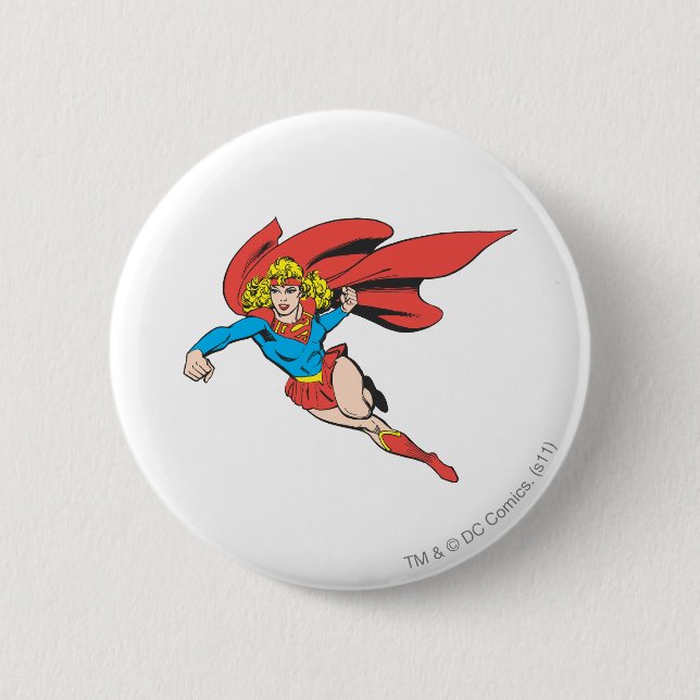 Supergirl Leaps and Punches Pinback Button (Front)