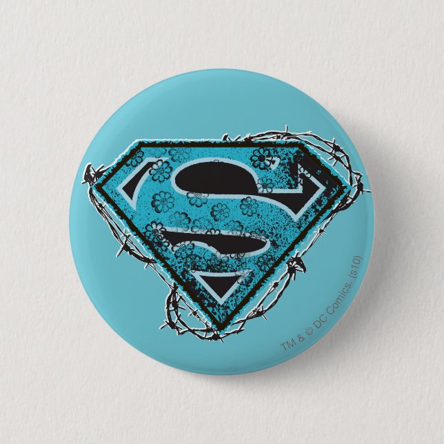 Supergirl Logo Barbed Wire and Flowers Button (Front)