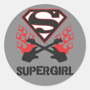 Supergirl Logo Black Flaming Guitars Classic Round Sticker