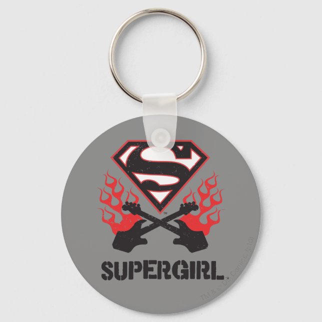 Supergirl Logo Black Flaming Guitars Keychain (Front)